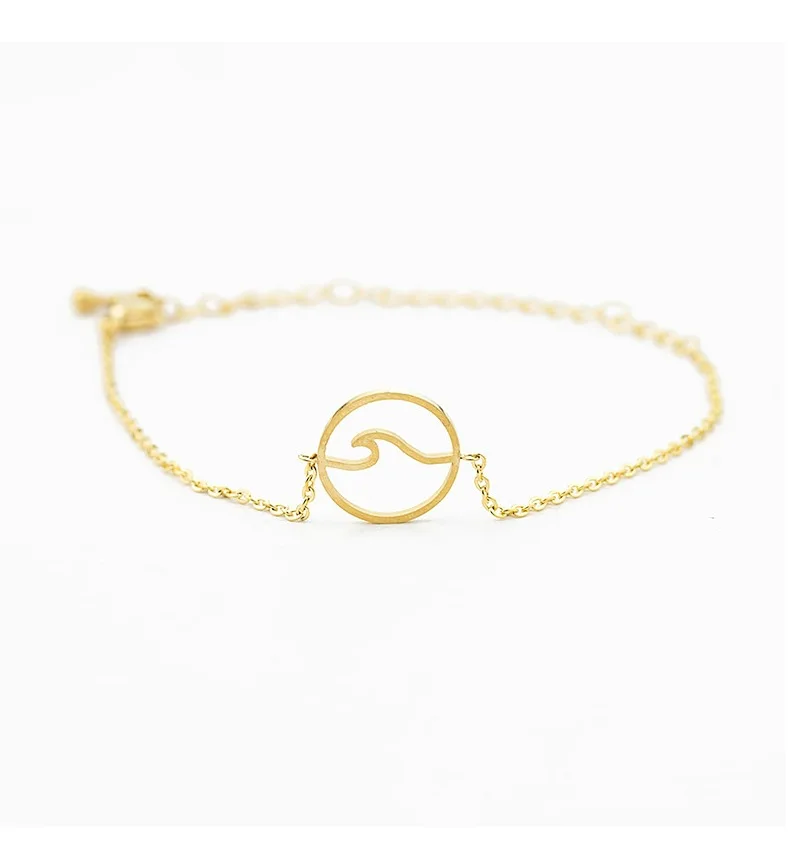 

18K Gold Sea Beach Wave Bracelet Summer Ocean Jewelry, As picture