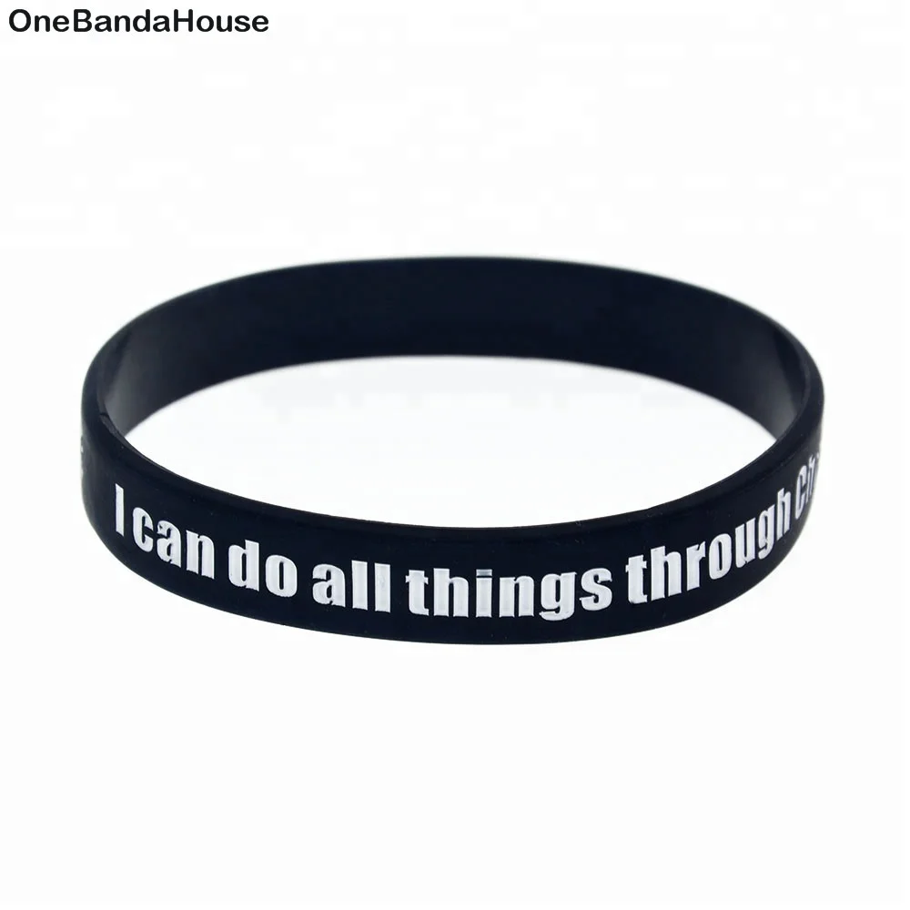 

50PCS Jesus Silicone Wristband I can do all things through christ who strengthens me, Black