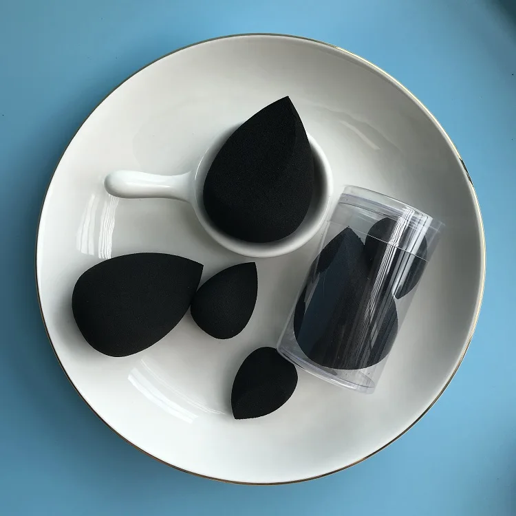 

Clear Cylinder package black Large and min teardrop cut make up beauty makeup sponge set