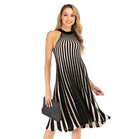 

plus size striped girl bodycon women knit halter neck casual dress