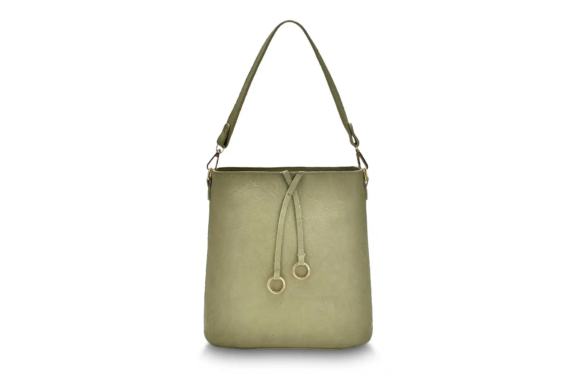 Custom Pu Leather Cross Body Bucket Bag Women Handbag Solid Green Single Shoulder Soft Bags For 1364