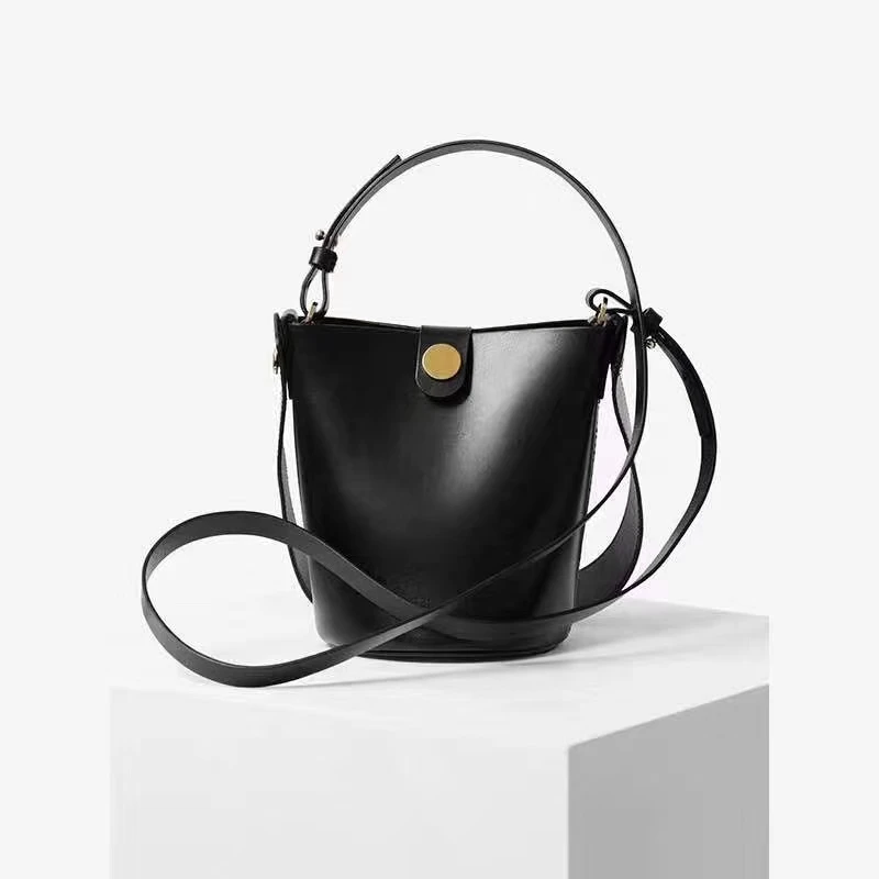 

Summer Round Vintage Leather Women Bucket Crossbody Bag