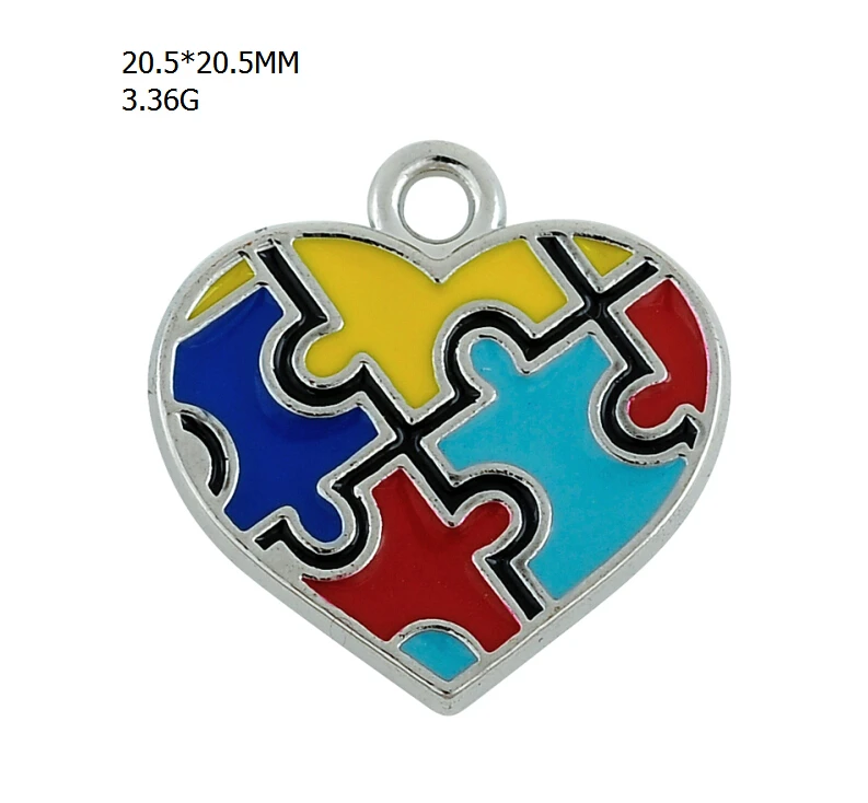 

Enamel Autism Awareness Survivor Cross Heart Square Jigsaw Puzzle Charm for DIY Jewelry Making