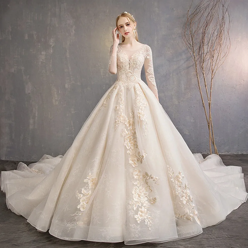 Wholesale Flower Lace Bridal Dress Online Hot Sale Elegant Floor Length ...