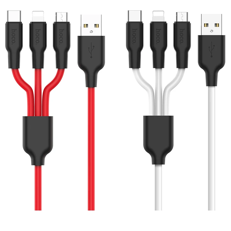 

Hoco X21 Silicone One Pull Three Charging Cable 3 in 1, White&red