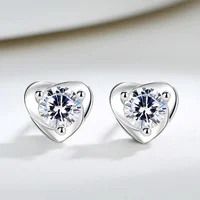 

925 Sterling Silver White Crystal Heart Cut Stud Earrings for Women Cute Silver Earrings Wedding Fine Jewelry Brincos