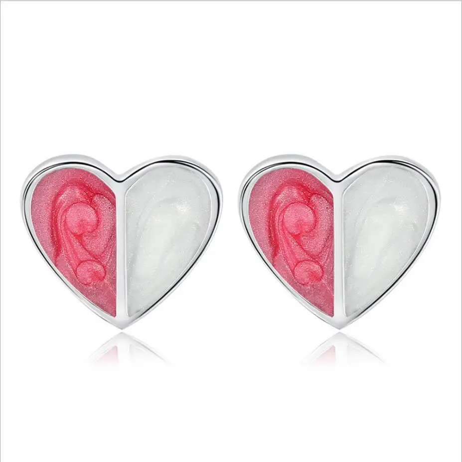 

Simple 925 Silver Lovely Style Pink Heart Earring For Women