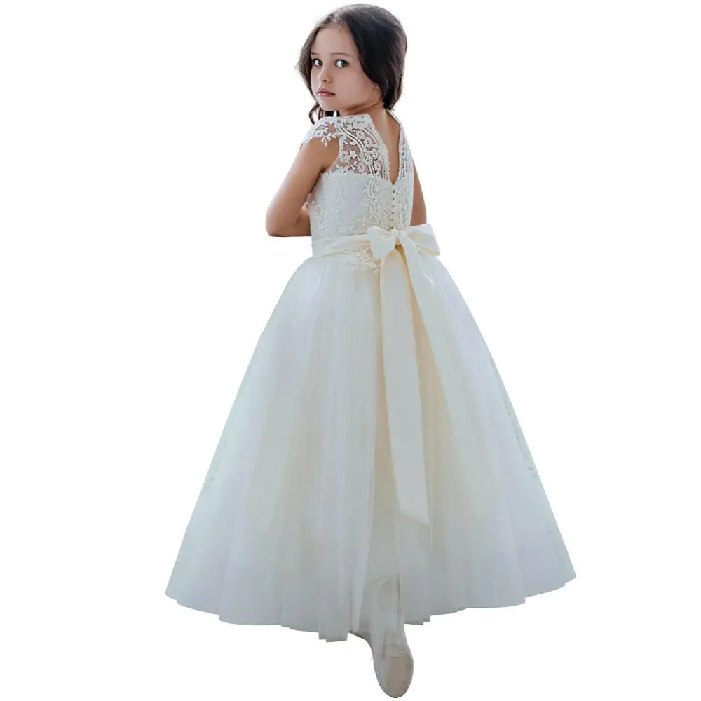 

Child White Angel Flower girl dress elegant Lace Embroidery children frocks princess design for wedding first communion dress