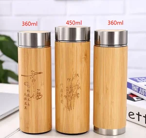 Image of custom logo 600ml double wall bamboo shell leakproof bottle glass cup high borosilicate heat resistant glass water drink bottles
