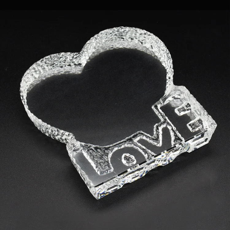 

Wholesale K9 heart-shaped love blank crystal trophy custom laser engraving supplies crystal glass photo frame for souvenir