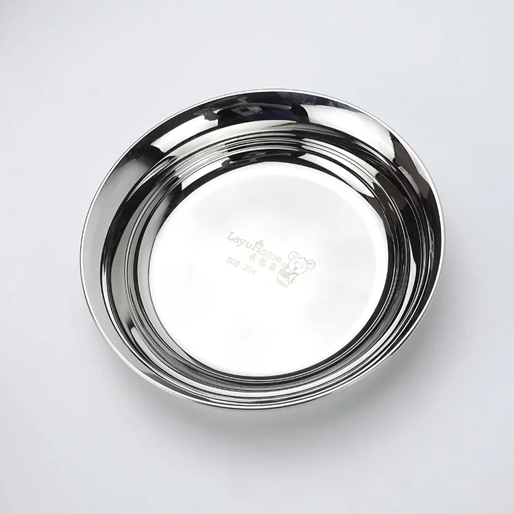 Stainless Steel Round Plates Serving Tray Food Platter Dinner Tableware