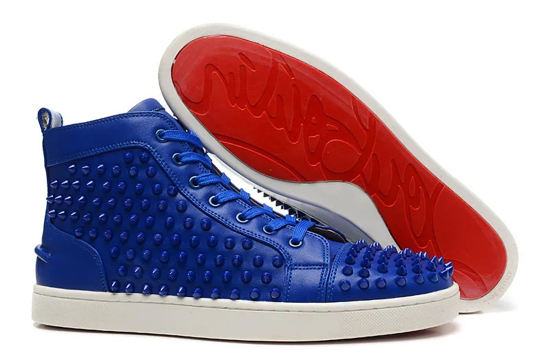 Get Quotations \u0026middot; Blue nails blue leather high-top men\u0026#39;s shoes 2015 hot sale Red Bottom Sneakers size