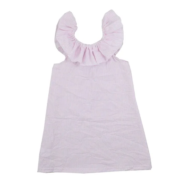 Wholesale Hot Selling 100% Cotton Material Baby Kids Fancy Pink Seersucker Sleeveless Fashion Girls Dress