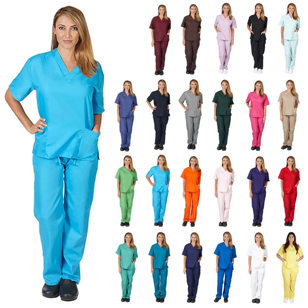 

Nurse Medical Scrubs Set For Hospital, White,blue,black, navy blue, pink. or customerized
