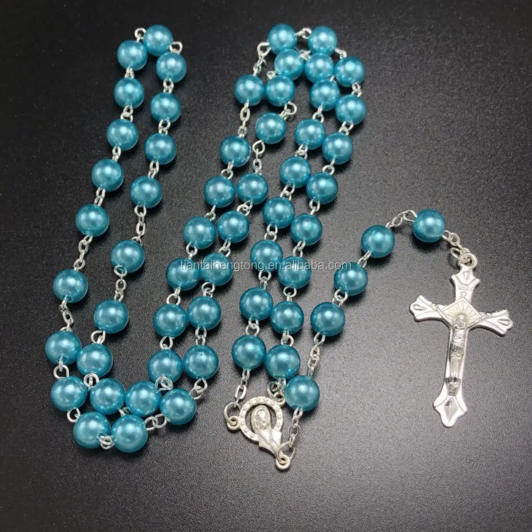 8mm Blue Pearl Rosary Beads,Catholic Rosary,Plastic Rosary With Virgin ...