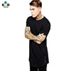 New arrival 100% cotton super longline blank black t shirt with side zip,t shirts in bulk plain