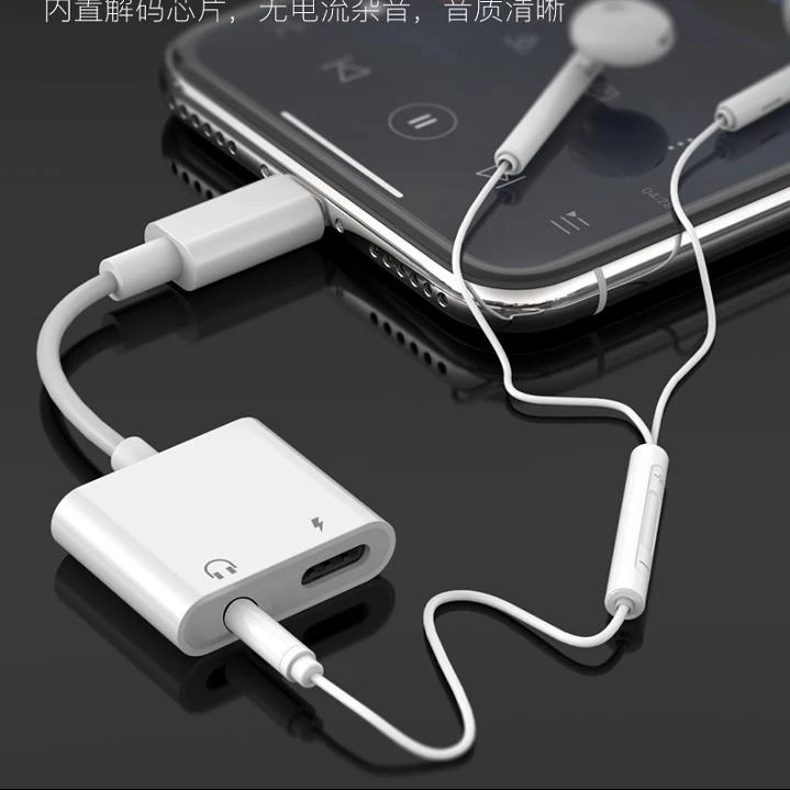 

Original 2 in 1Headphone Adapter 3.5mm+Light ning Audio Converter Charger Cable for iPhone 7 8 X, Black white