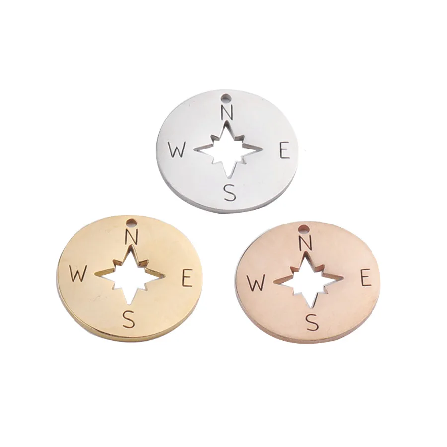 

Stainless Steel Mirror Polished Trendy Gold Color Rose Gold Color DIY Jewelry Making Compass Disc Charm