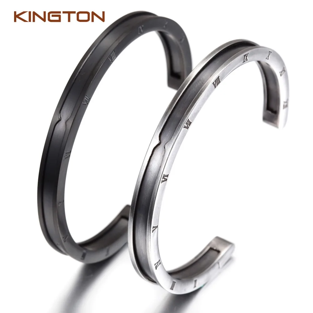 

New designs charm bangles 316l stainless steel open bangles with Roman Letter bracelets jewelry for man&woman