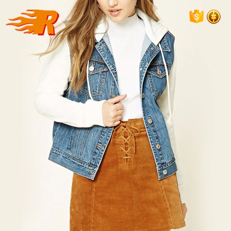 sleeveless denim hoodie