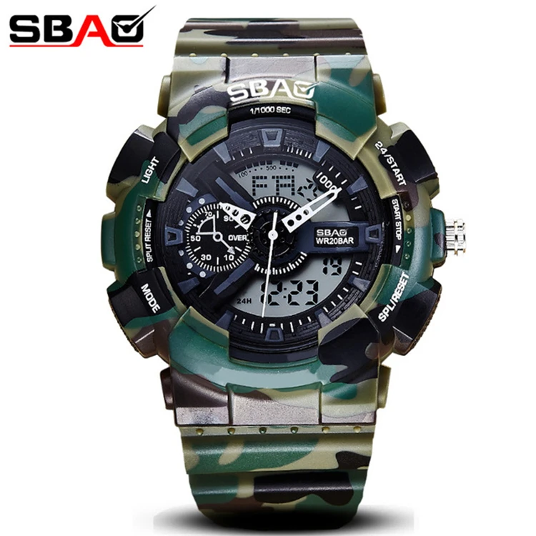 

SBAO S-8017-2 Top Camouflage Watches Double Display Electronic Sports Watch Men Clock Waterproof Multi-purpose Calendar Clocks