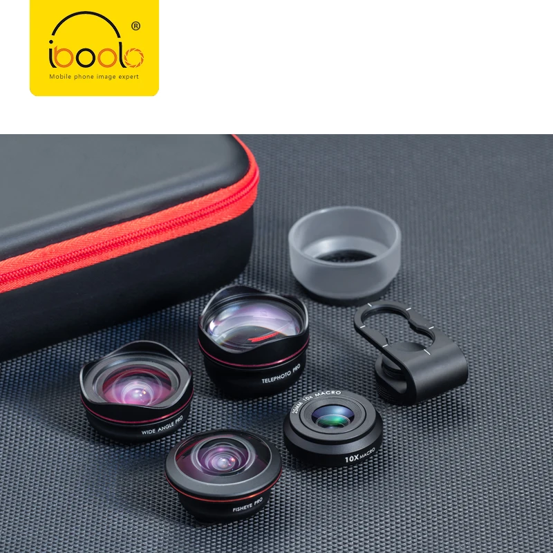 

IBOOLO 2018 Newest innovative high definition 4 in 1 PRO fisheye telephoto macro wide angle lens for cell phone camera, Black