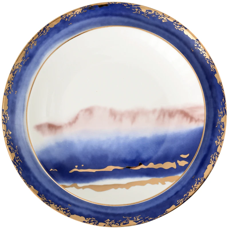 Blue color chinese ink painted cheap personalized 8 inch dinner  luxury plate