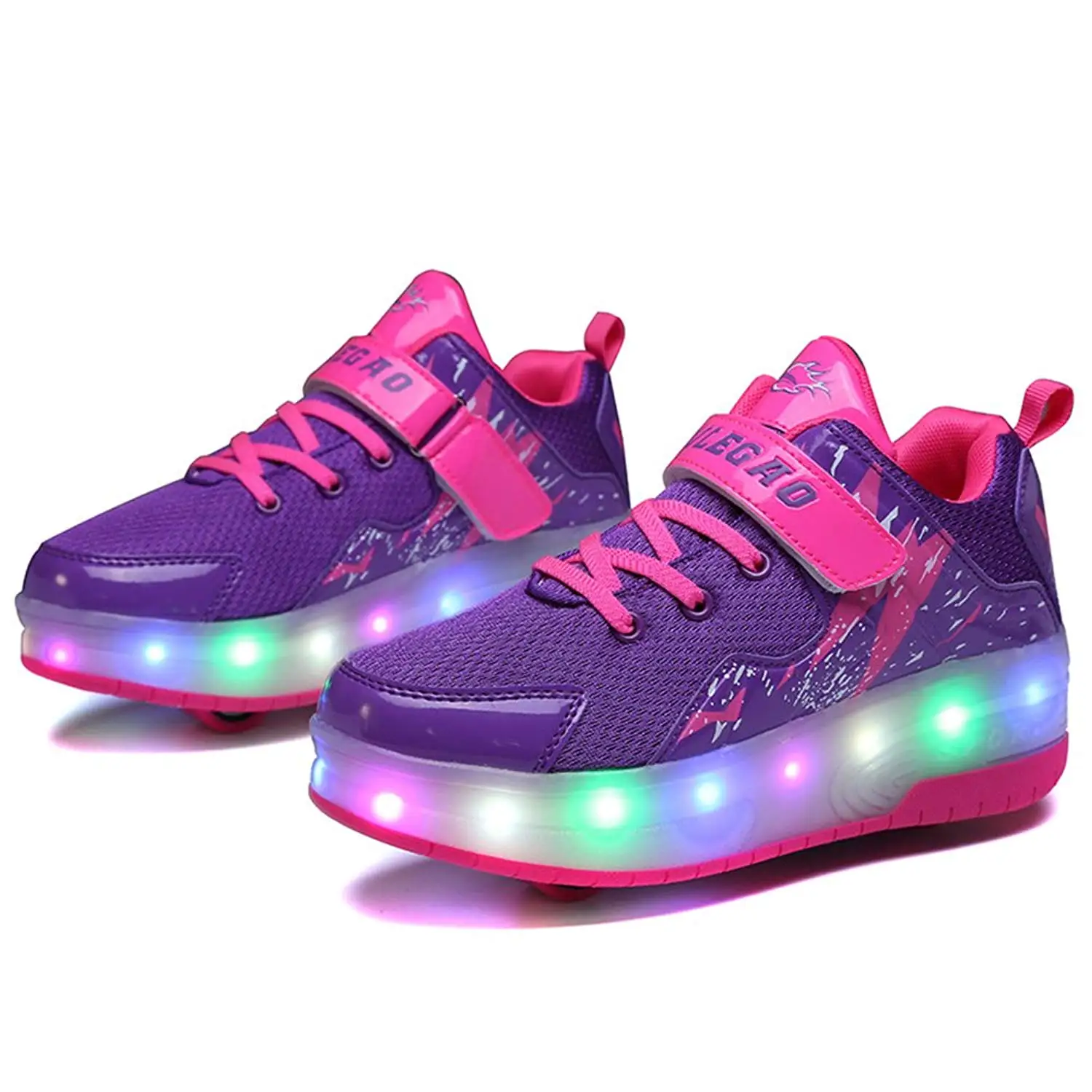 edv0d2v266 USB Charging LED Shoes Kids Breathable Slip On Lightweight Sneakers Walking Shoes