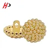 Factory manufacturer 16mm round brass shiny gold plating pearl bead metal shank sewing button for clothing