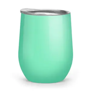 Image of Glossy Black Stainless Steel Stemless Wine Tumbler With Lid 12 oz Double Wall Vacuum Insulated Travel Tumbler Cup