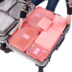 Image of 6 pcs space saving luggage makeup gadget portable set organizer travel bag