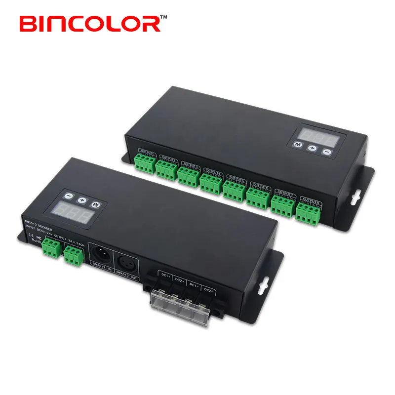 Bincolor DC12V-DC24V dmx512 to PWM 24 channel led dmx decoder dmx 512 rgb led controller
