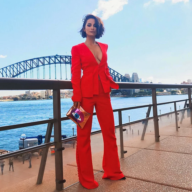 

2018 Long-Sleeved V-Neck Sexy Business OL Open Trousers Suit, Fashion Two-Piece Suit Women's, Shown