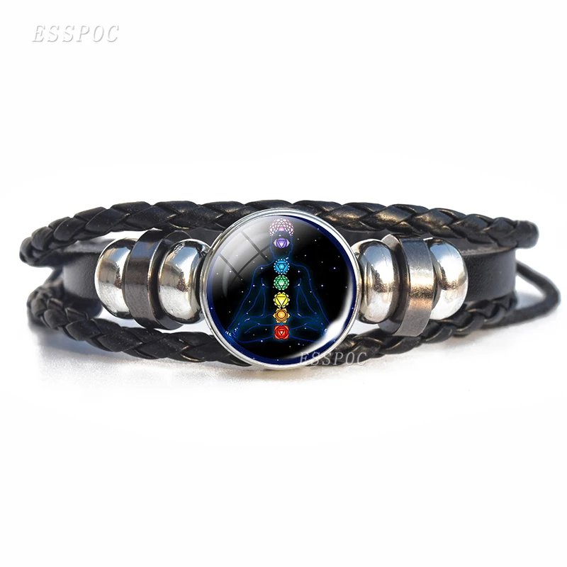 

Fashion 7 chakra Yoga Charm Bracelets OM Yoga Meditation Yogi Lotus Weave Rope Bracelet Women Men Yoga Leather Bracelet Jewelry