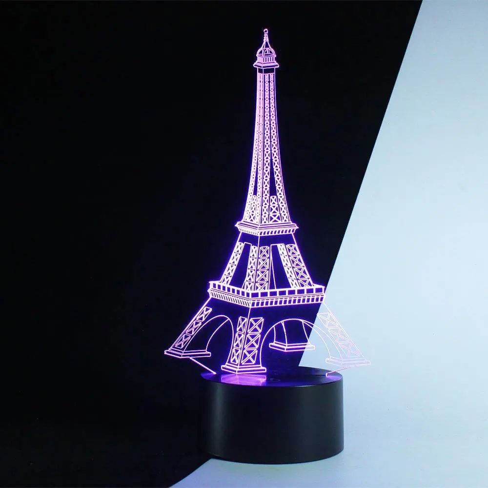 Urwise romantic Eiffel Tower in Paris France 3D Optical Illusion Night Light,7 Colors Changing,Smart Touch Button USB Powered,Amazing Creative Art Design for Home Decor ZB-2821