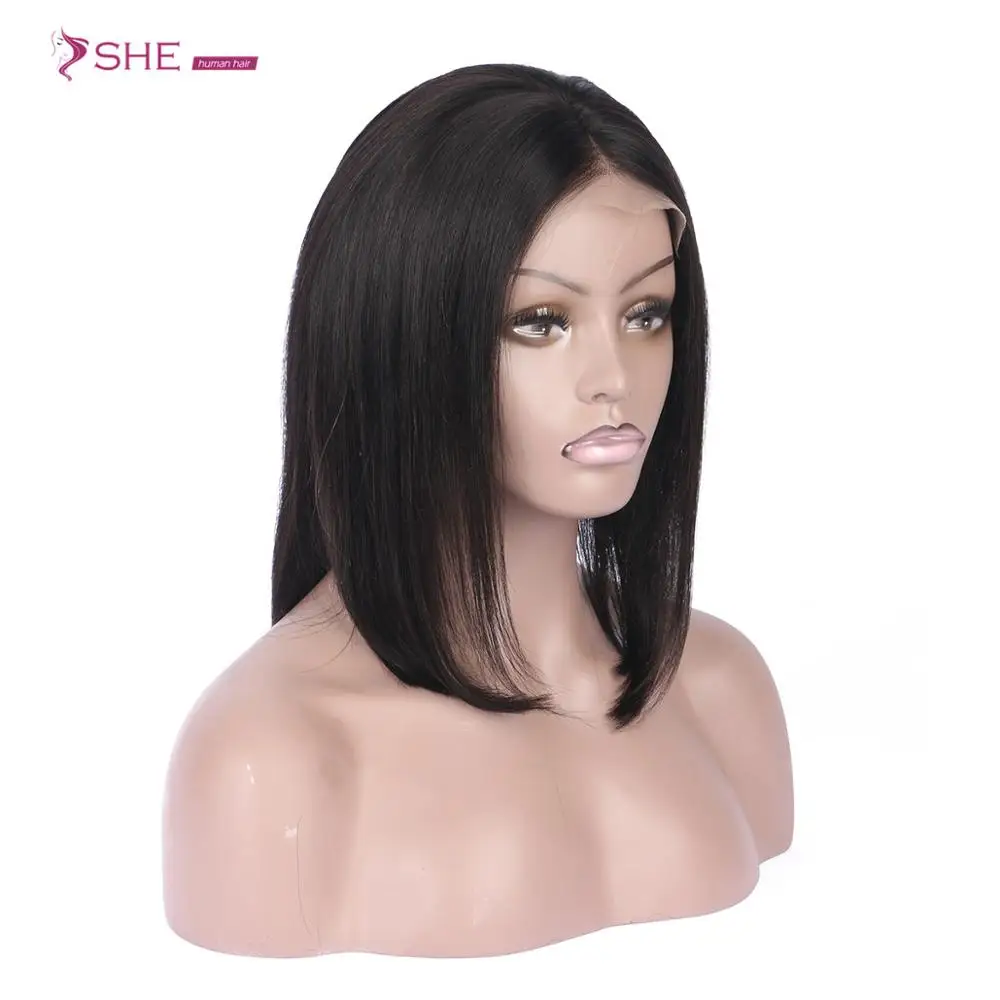 

High grade Silk Top 100% Indian Short Bob Frontal Lace Human Hair bOB Lace Wig For Women 10'' silky straight fashion, Natural color lace wig