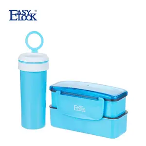 Image of EASYLOCK 2 Layers Children Lunch Box Set with Spoon Fork 1 Bento Box 25.3oz with 1 Water Bottle 17.6oz