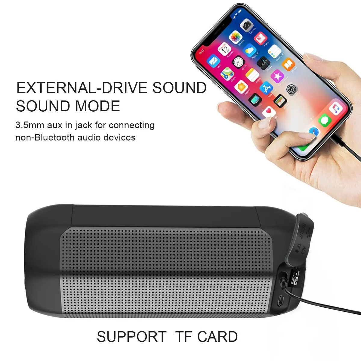 Comiso Bluetooth Wireless Speakers Waterproof IPX5 HD Enhanced Bass Outdoor Portable with Mic FM AUX TF Card for iPhone Andriod