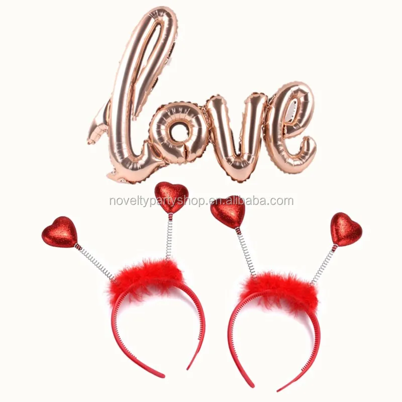 Valentine's Day Heart Antenna Headband Red Heart Headbopper Wedding