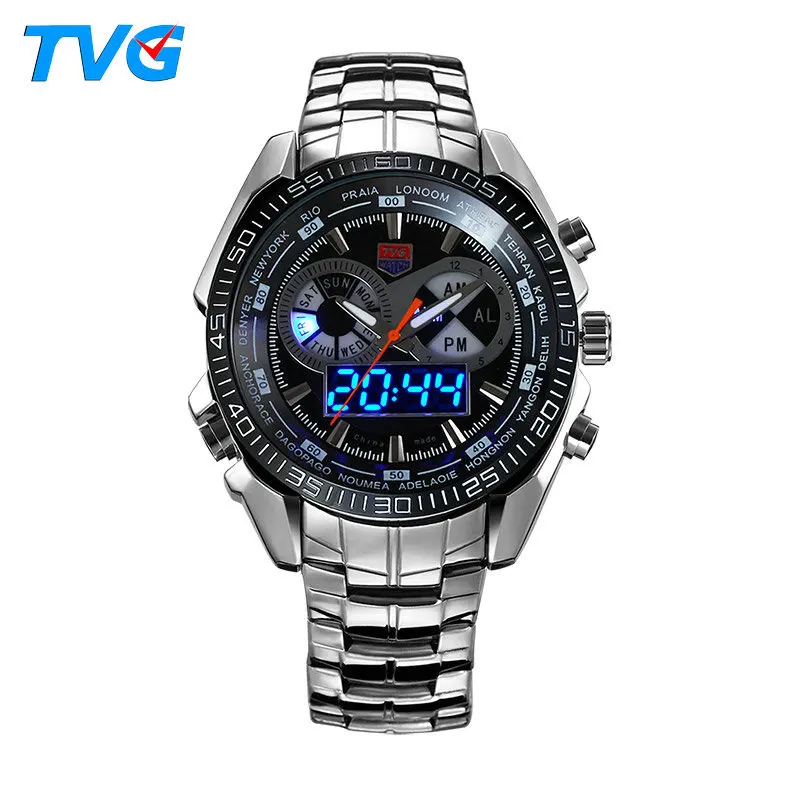 

Most Hot Design TVG 468 Band Men Quartz+Digital Changeable Watch Dual Display Chronograph Function Wrist Watches, 2 colors for choose