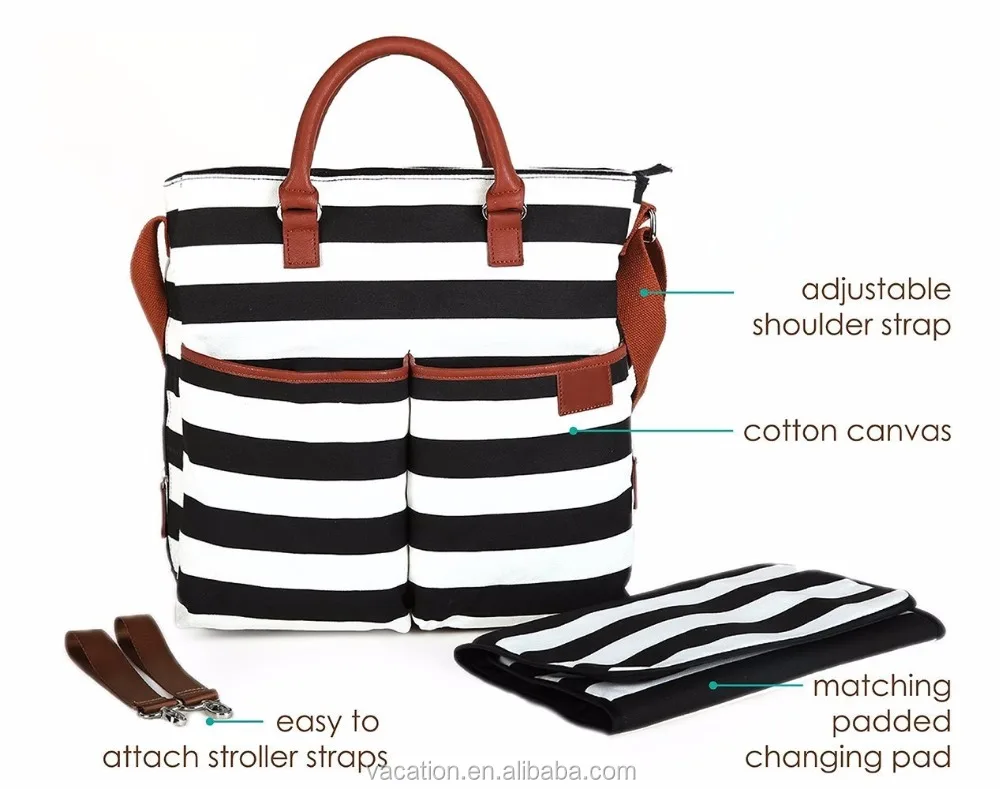 black and white striped diaper bag backpack