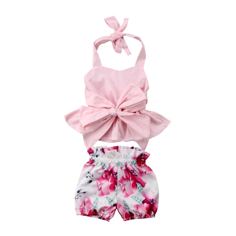

Wholesale Baby Girls Clothes Set Summer Infant Girls Short Set, Pink