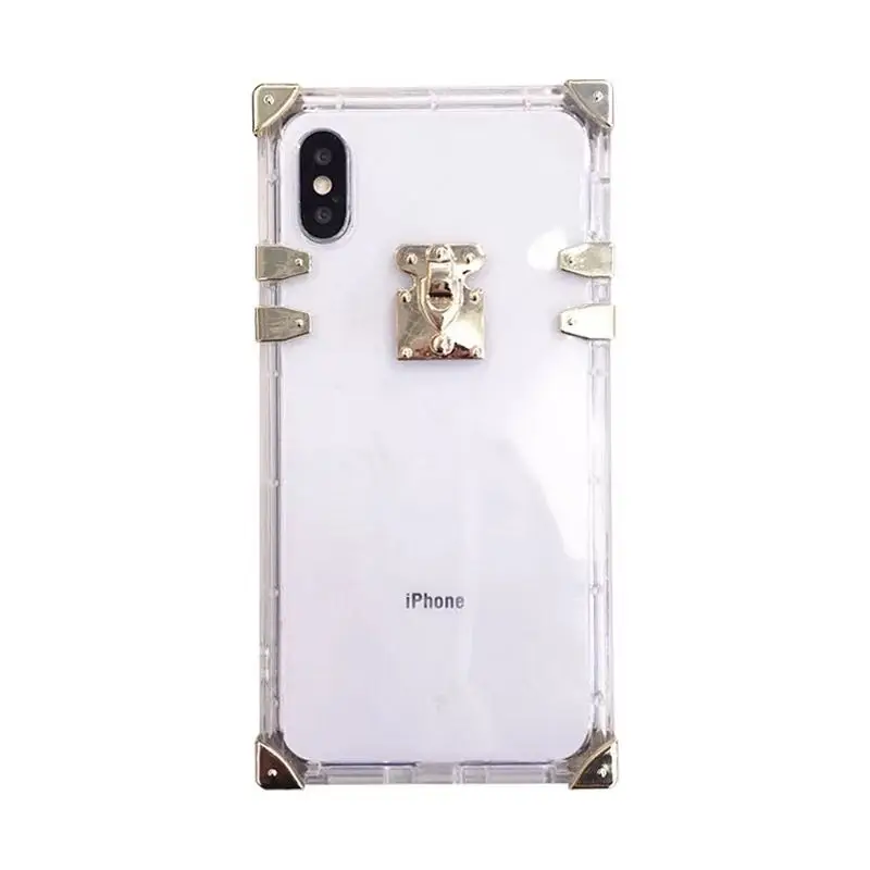 

Newest Design Square Shape Four-corner Metal Crystal shockproof Transparent Tpu Case For iPhone 678P XS MAX