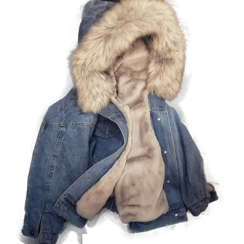 

Oversized Warm Fur Collar Denim Jackets Women Long Sleeve Velvet Warm Parka Outwear Coats Cashmere Cotton Jean Jackets