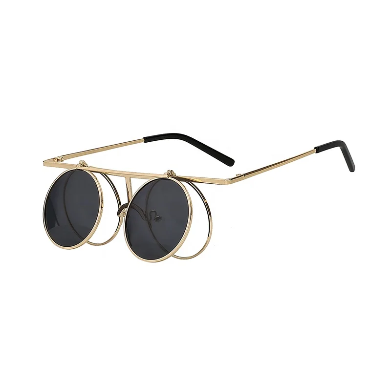 

Retro Steampunk Round Metal Circle Clip Up Sunglasses for Women Men