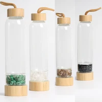 

Hot natural gemstone bottle bamboo cover rolling stone crystal water bottle