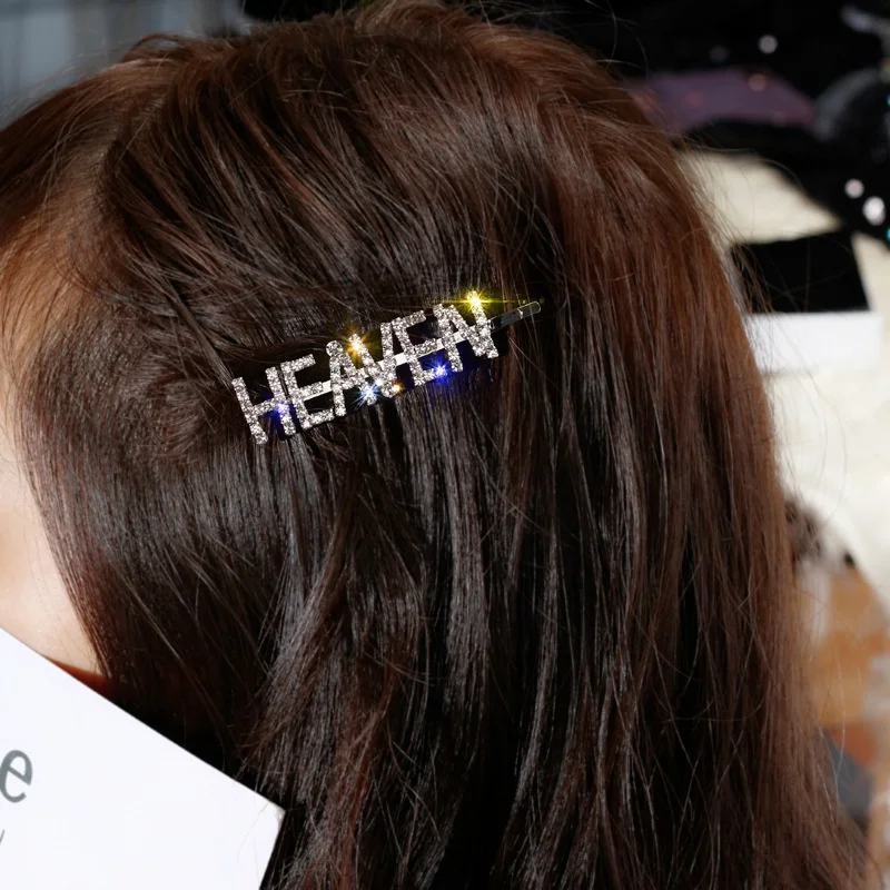 Shihan HH133 2019 New design Fashion Metal silver bridal hairpins Crystal rhinestone letter hair clips for fancy girls Women