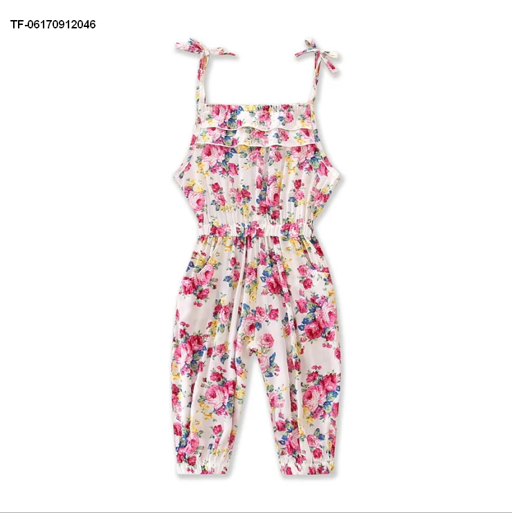 

Girls Clothes Sleeveless Flower Cute Belt Children Jumpsuit Summer Clothing