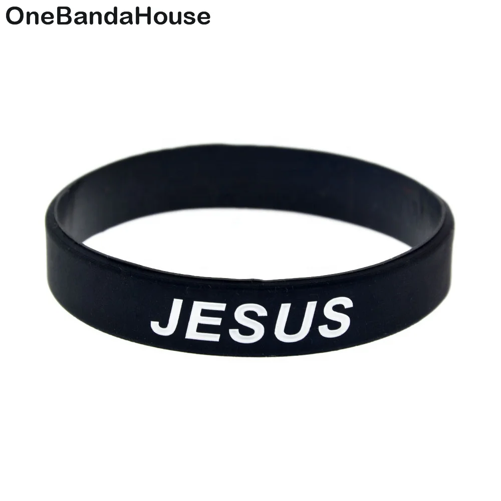 

50PCS Religious Faith Gift Bracelet Jesus Cross Fair and Love Silicone Wristband, Black