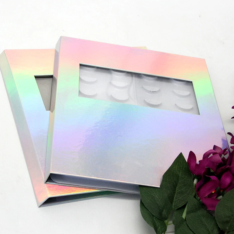 

Custom printed eyelashes packaging box holographic 16 pairs mink eyelash packaging cardboard glitter box, Natural black 3d mink eyelash